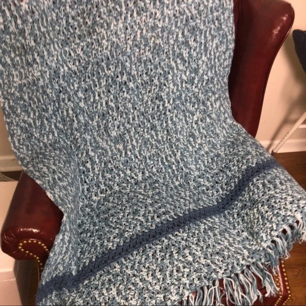 Crochet Blue Throw Blanket‎ Hand Made
